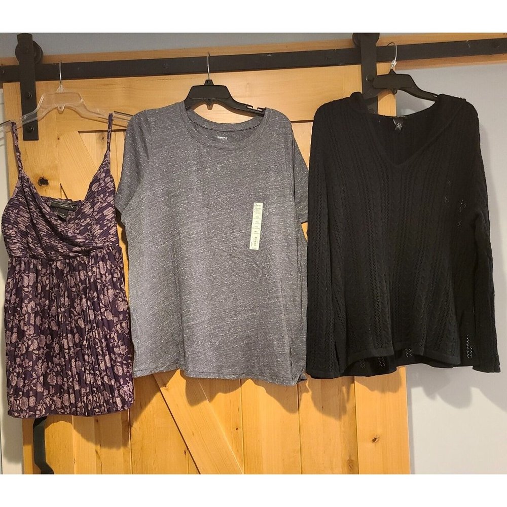 LOT OF 3 Lane Bryant Venezia 14/16 1X Black Knit Hooded Sweater & Smocked Tank